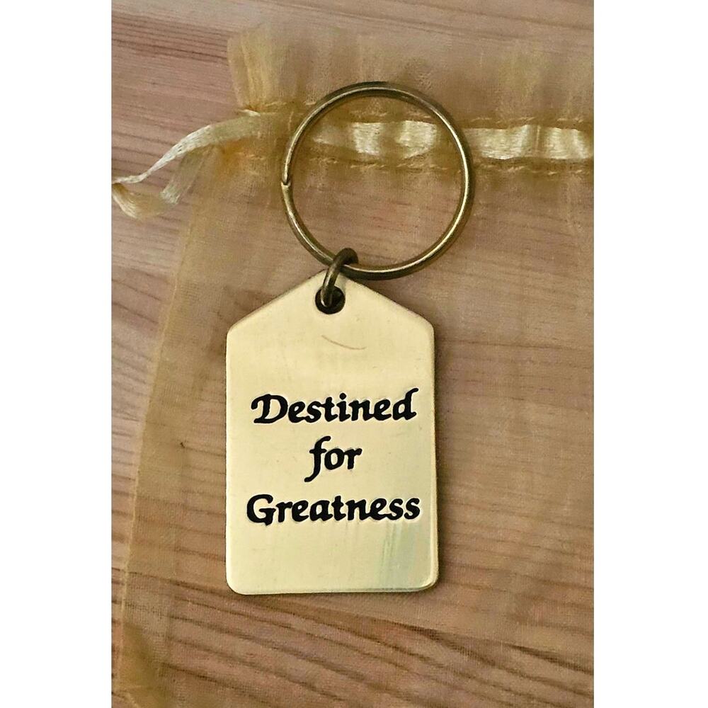 1986 Russ Berrie Gold Tone Keychain Destined for Greatness Vintage